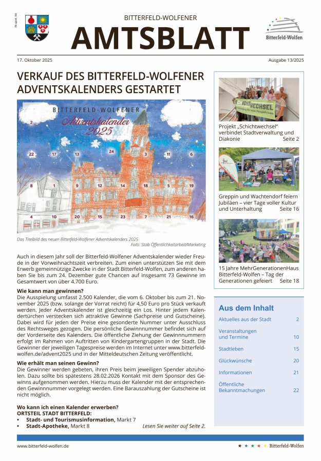 Bitterfeld-Wolfener Amtsblatt Titelblatt 13/2025