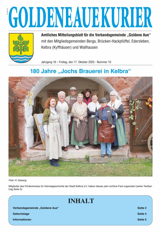 Goldene Aue Kurier – Amtliches Mitteilungsblatt für die Verbandsgemeinde "Goldene Aue" Titelblatt 10/2025
