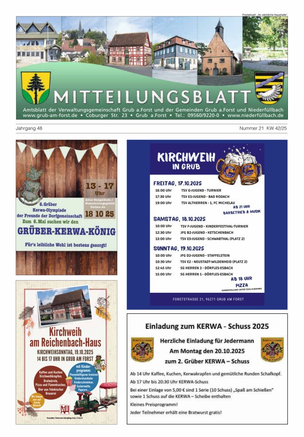 Amts- und Mitteilungsblatt der VGem Grub a.Forst Titelblatt 21/2025