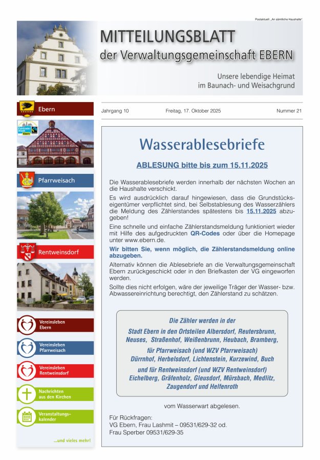 Mitteilungsblatt der Verwaltungsgemeinschaft Ebern Titelblatt 21/2025