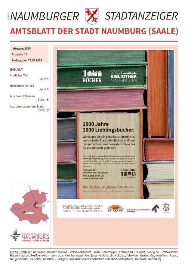 Amtsblatt der Stadt Naumburg (Saale) Titelblatt 10/2025