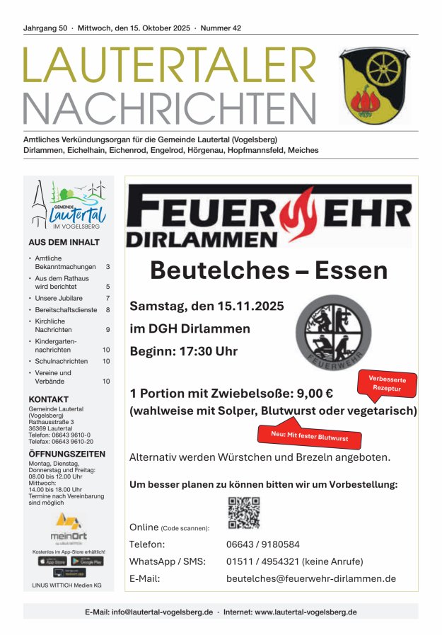 Lautertaler Nachrichten Titelblatt 42/2025