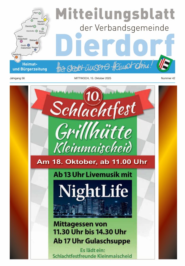 Mitteilungsblatt der Verbandsgemeinde Dierdorf Titelblatt 42/2025