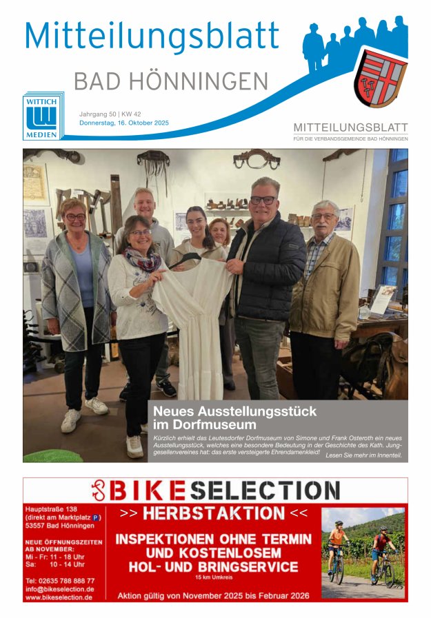Mitteilungsblatt für den Bereich der Verbandsgemeinde Bad Hönningen Titelblatt 42/2025