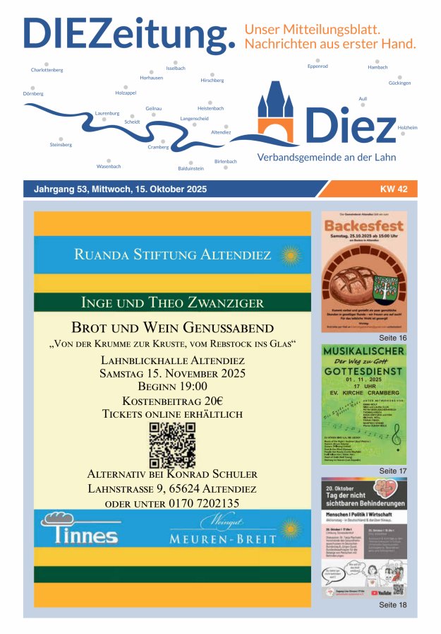 Mitteilungsblatt der Verbandsgemeinde Diez und der Ortsgemeinden Titelblatt 42/2025