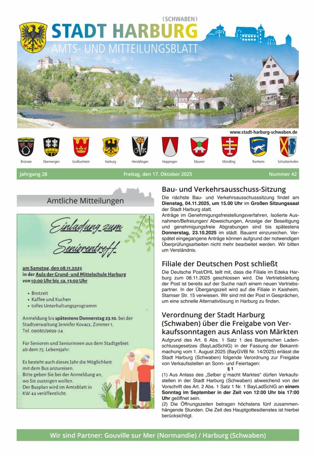 Amts- und Mitteilungsblatt der Stadt Harburg Titelblatt 42/2025