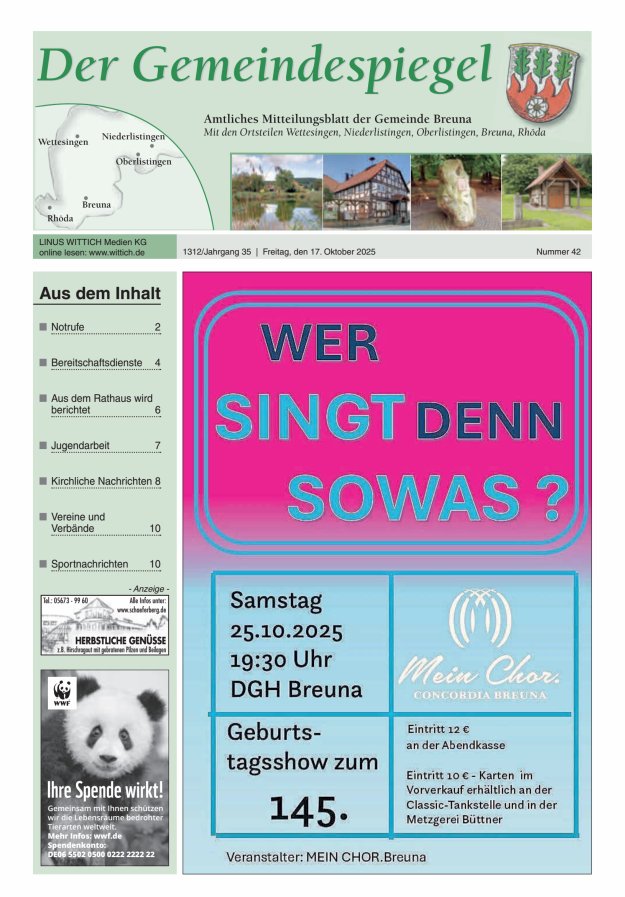 Der Gemeindespiegel (Breuna) Titelblatt 42/2025