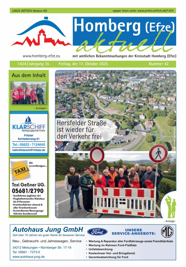Homberg Efze aktuell Titelblatt 42/2025