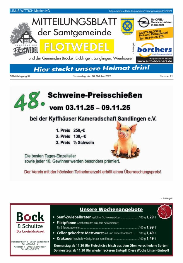 Mitteilungsblatt der Samtgemeinde Flotwedel Titelblatt 21/2025