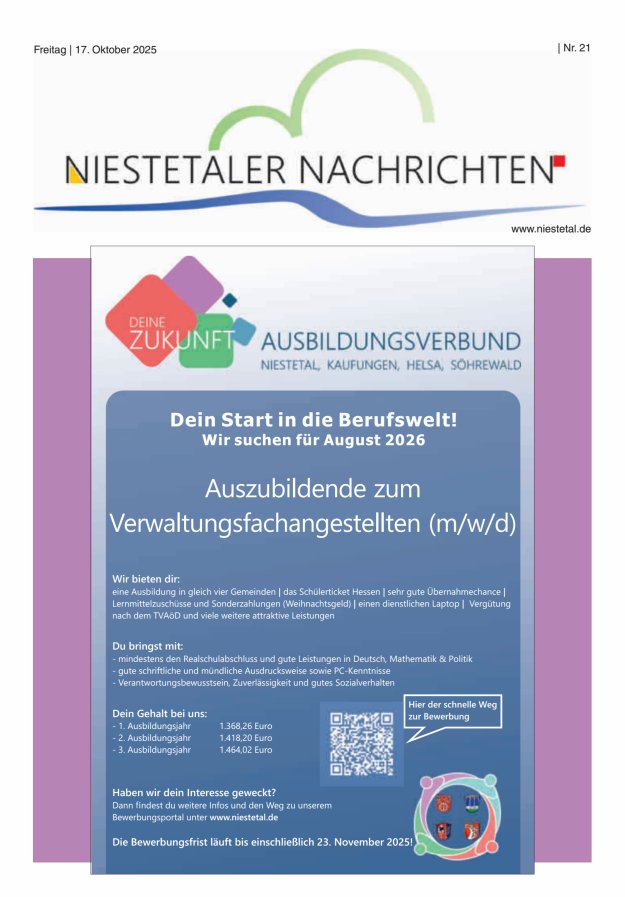 Niestetaler Nachrichten Titelblatt 21/2025