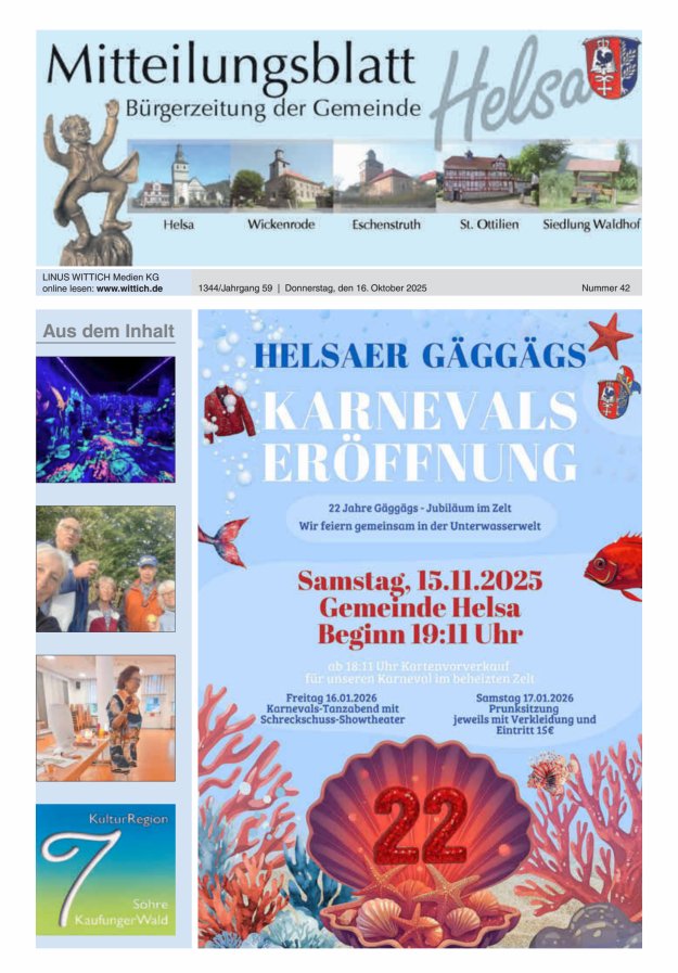 Mitteilungsblatt Helsa Titelblatt 42/2025