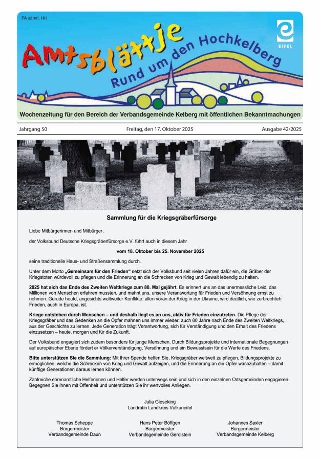 Amtsblättje - Rund um den Hochkelberg Titelblatt 42/2025