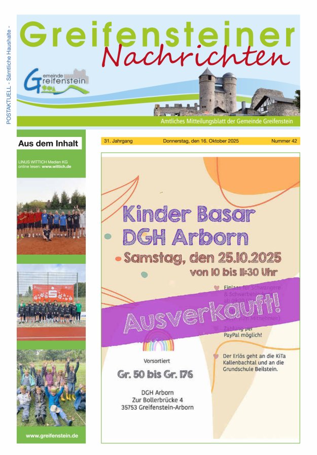 Mitteilungsblatt der Gemeinde Greifenstein Titelblatt 42/2025