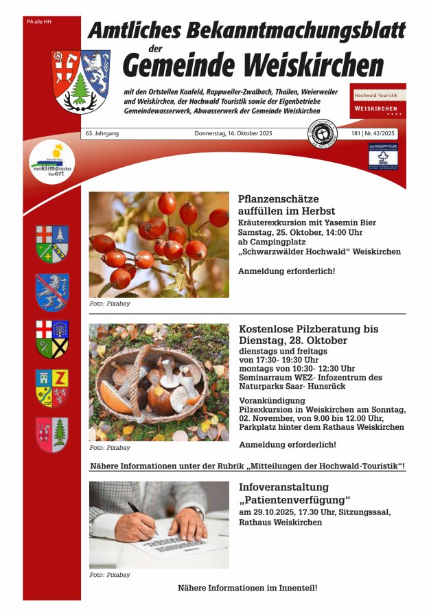 Amtliches Bekanntmachungsblatt der Gemeinde Weiskirchen Titelblatt 42/2025