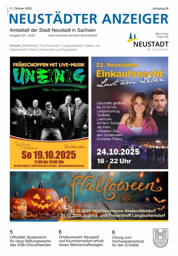 Neustädter Anzeiger - Amts- und Heimatblatt der Stadt Neustadt in Sachsen Titelblatt 21/2025