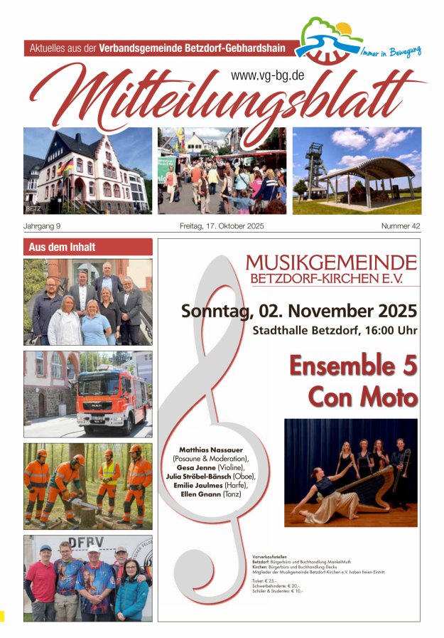 Aktuelles aus der VG Betzdorf-Gebhardshain, Ausgabe Betzdorf Titelblatt 42/2025