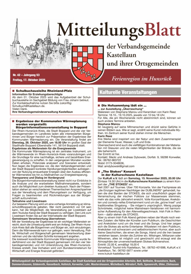 Mitteilungsblatt Kastellaun Titelblatt 42/2025