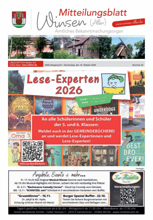 Mitteilungsblatt der Gemeinde Winsen Titelblatt 42/2025