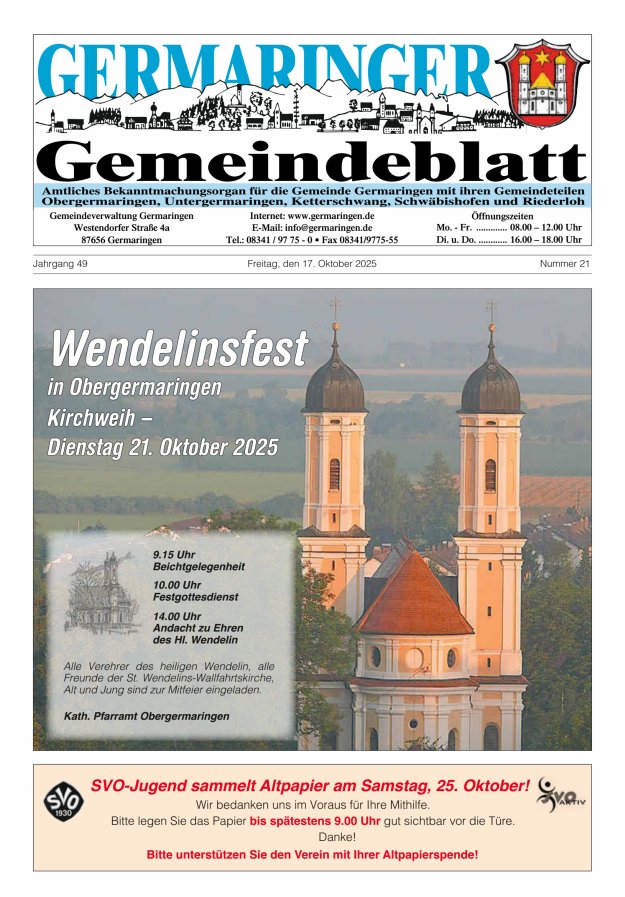Germaringer Gemeindeblatt Titelblatt 21/2025