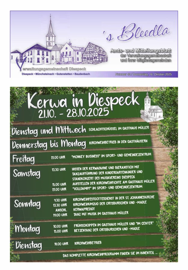 Amts- und Mitteilungsblatt VGem Diespeck Titelblatt 42/2025
