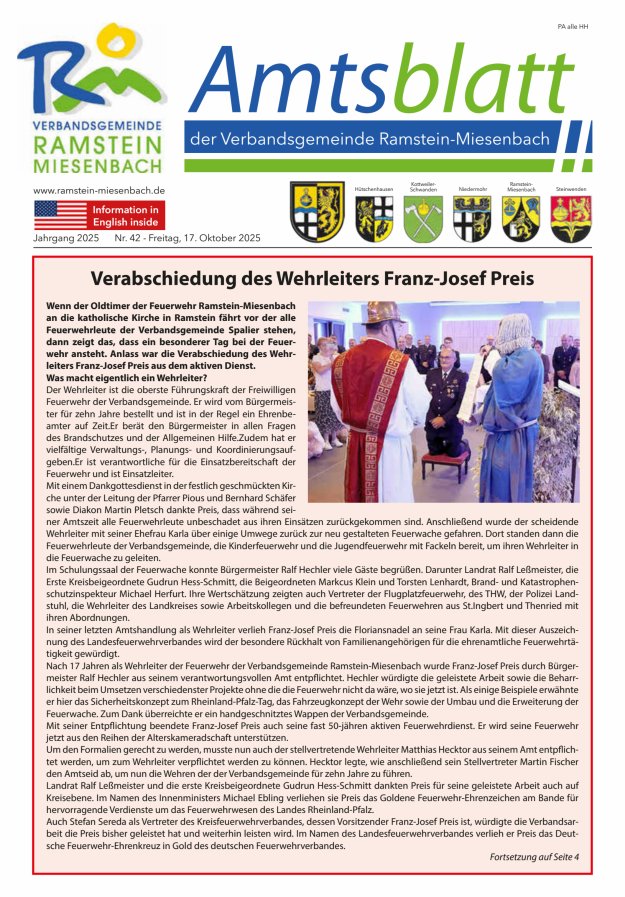 Amtsblatt VG Ramstein-Miesenbach Titelblatt 42/2025