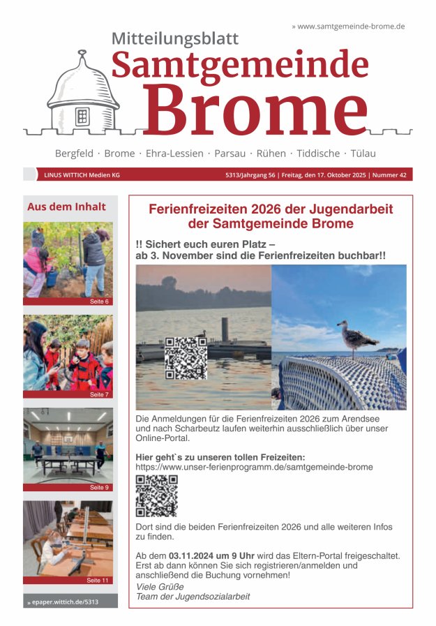 Mitteilungsblatt der Samtgemeinde Brome Titelblatt 42/2025