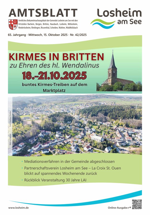 Amtliches Bekanntmachungsblatt der Gemeinde Losheim am See Titelblatt 42/2025