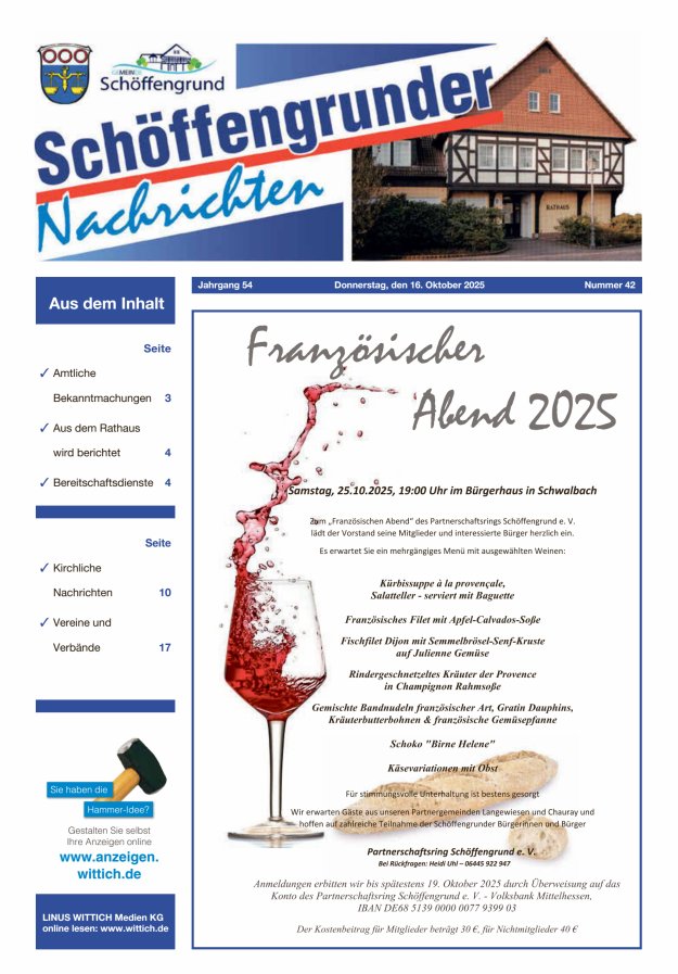 Schöffengrunder Nachrichten Titelblatt 42/2025