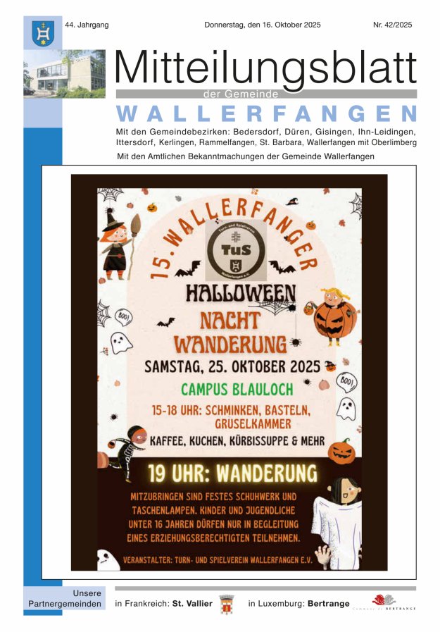 Mitteilungsblatt Gemeinde Wallerfangen Titelblatt 42/2025
