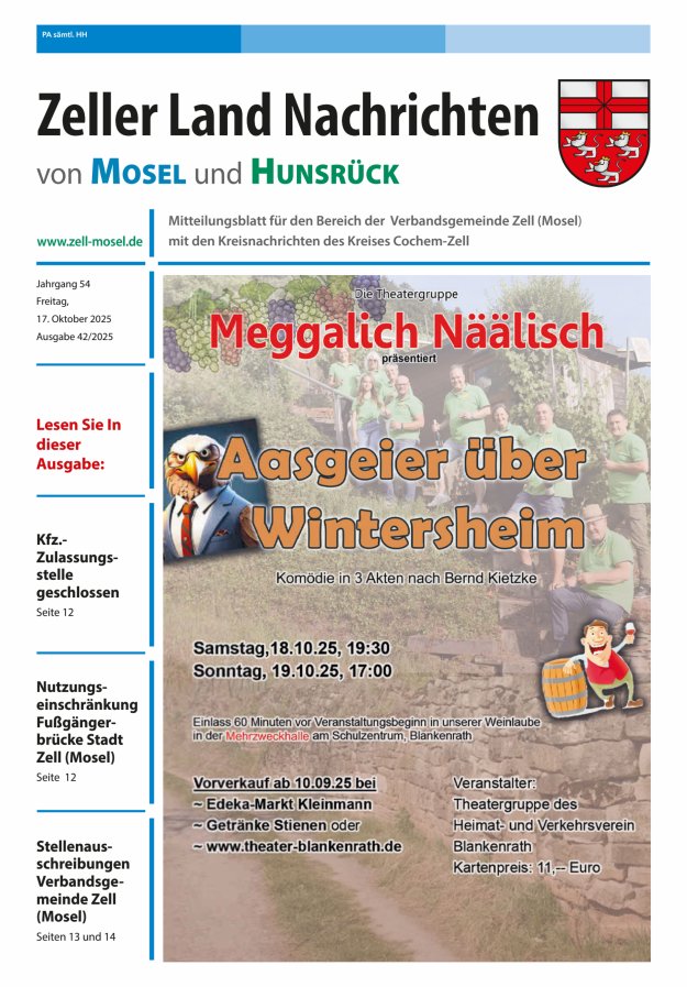 Zeller Land Nachrichten Titelblatt 42/2025