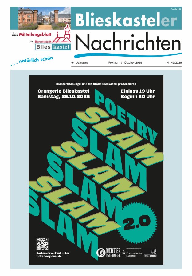 Blieskasteler Nachrichten  Titelblatt 42/2025