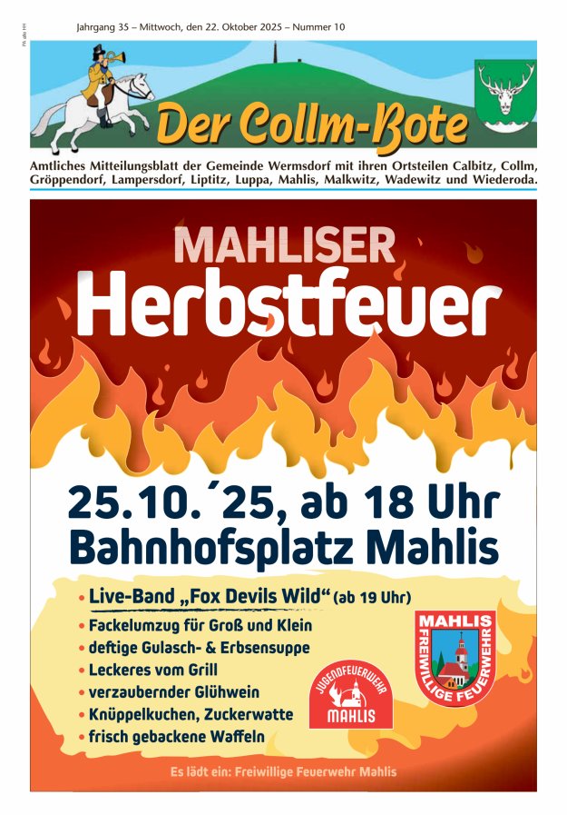 Collm-Bote – Amtliches Mitteilungsblatt der Gemeinde Wermsdorf mit ihren Ortsteilen Titelblatt 10/2025