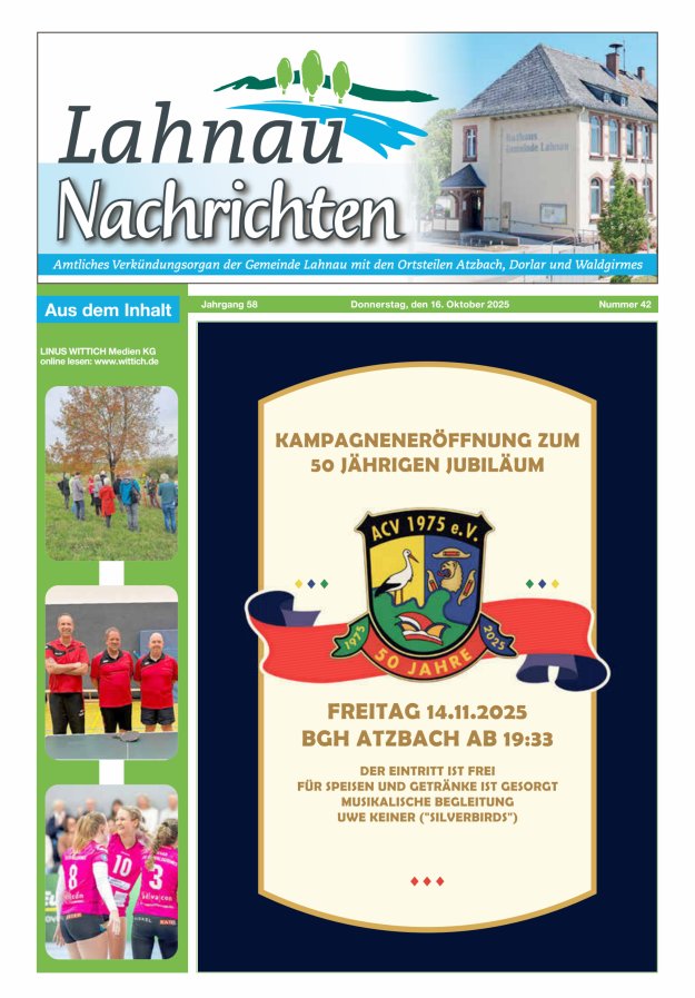Lahnau Nachrichten Titelblatt 42/2025