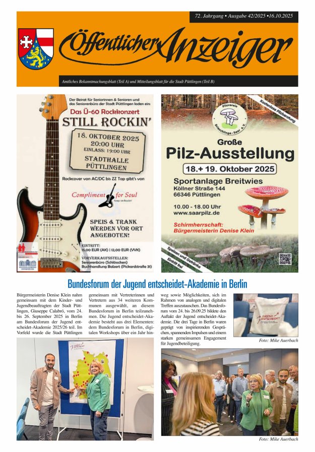Öffentlicher Anzeiger - Stadt Püttlingen Titelblatt 42/2025