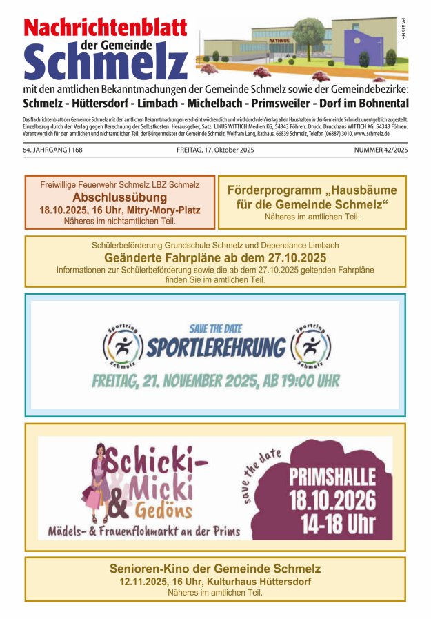 Nachrichtenblatt Schmelz Titelblatt 42/2025