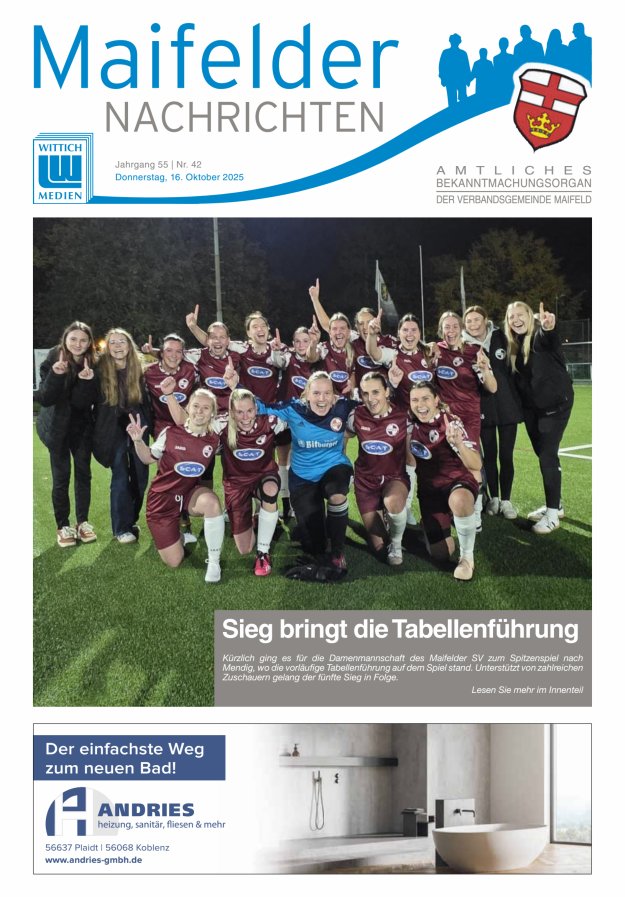 Maifelder Nachrichten - Wochenzeitung der Verbandsgemeinde Maifeld Titelblatt 42/2025
