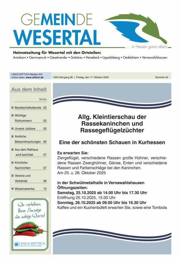 Wesertal Titelblatt 42/2025