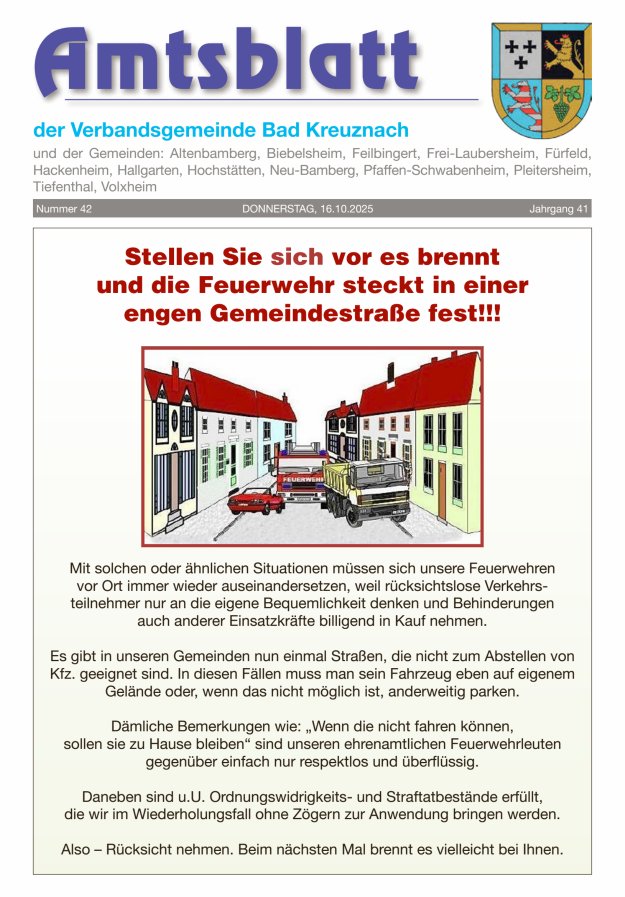 Amtsblatt der Verbandsgemeinde Bad Kreuznach Titelblatt 42/2025