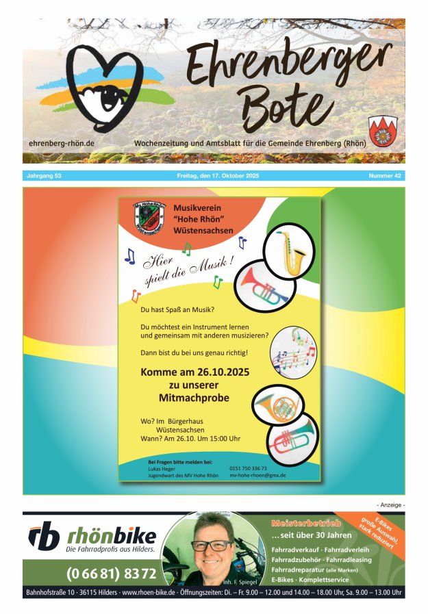 Ehrenberger Bote Titelblatt 42/2025