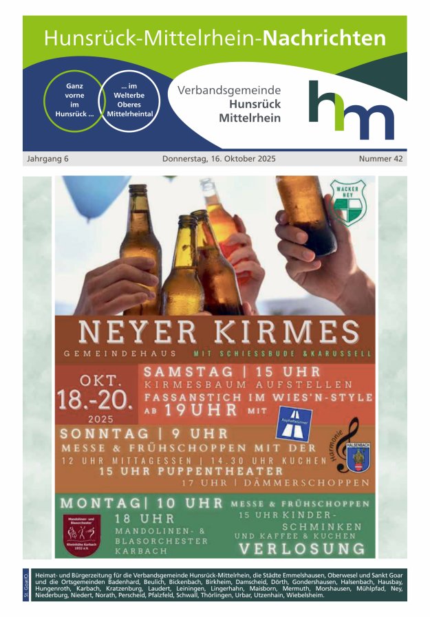 Hunsrück-Mittelrhein Nachrichten Ausgabe St Goar Oberwesel Titelblatt 42/2025
