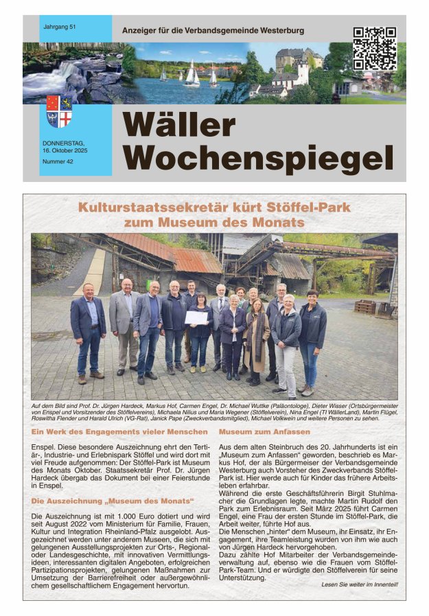 Wäller Wochenspiegel - Anzeiger für die Verbandsgemeinde Westerburg Titelblatt 42/2025