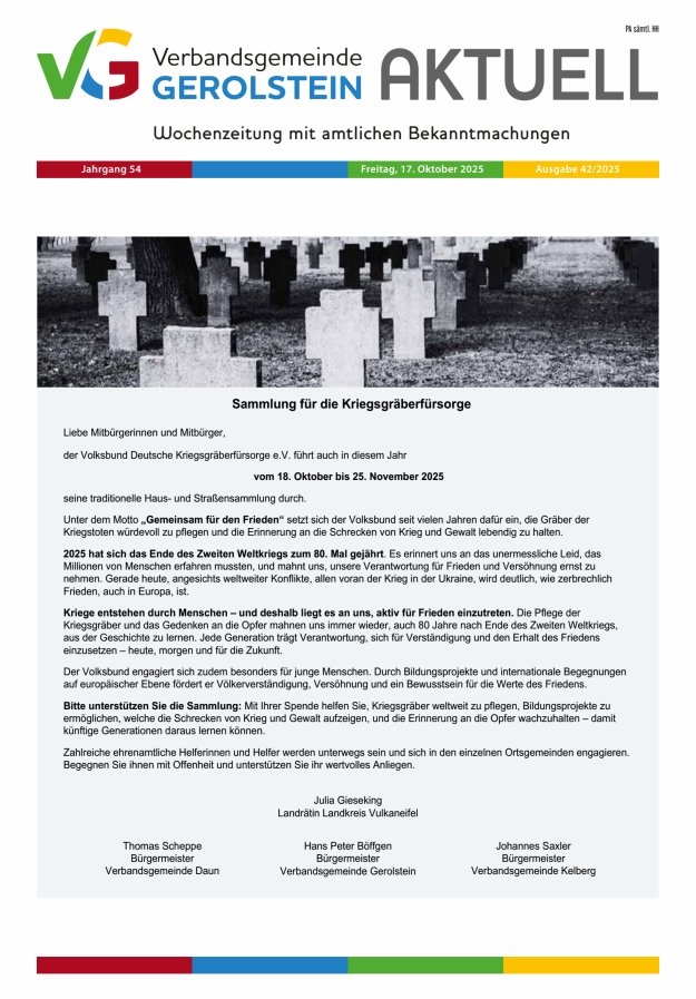 Verbandsgemeinde Gerolstein aktuell Titelblatt 42/2025