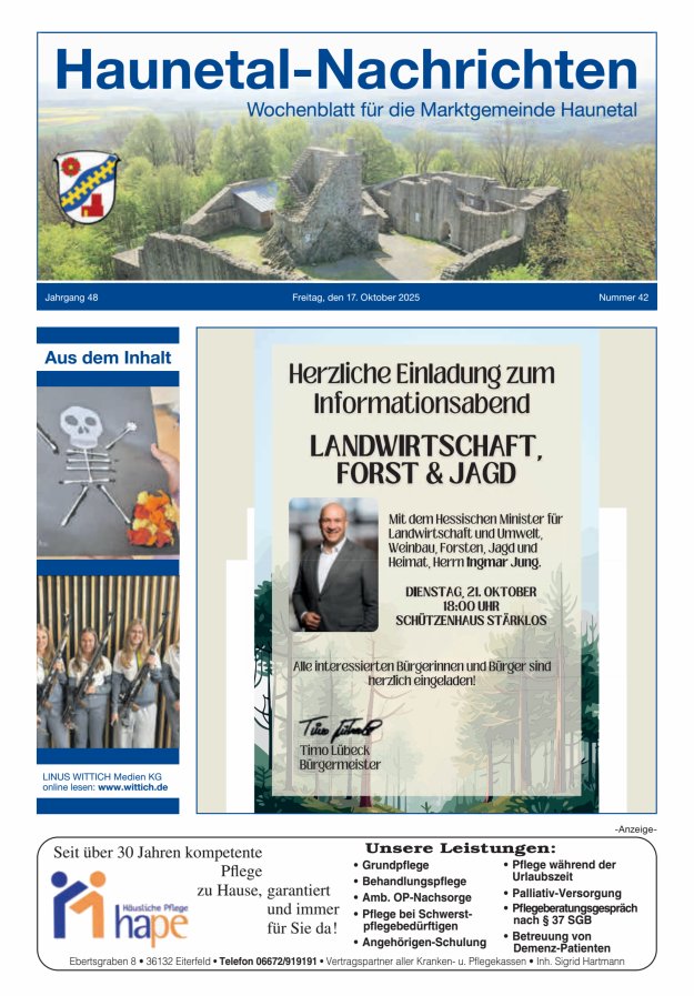 Haunetal-Nachrichten Titelblatt 42/2025