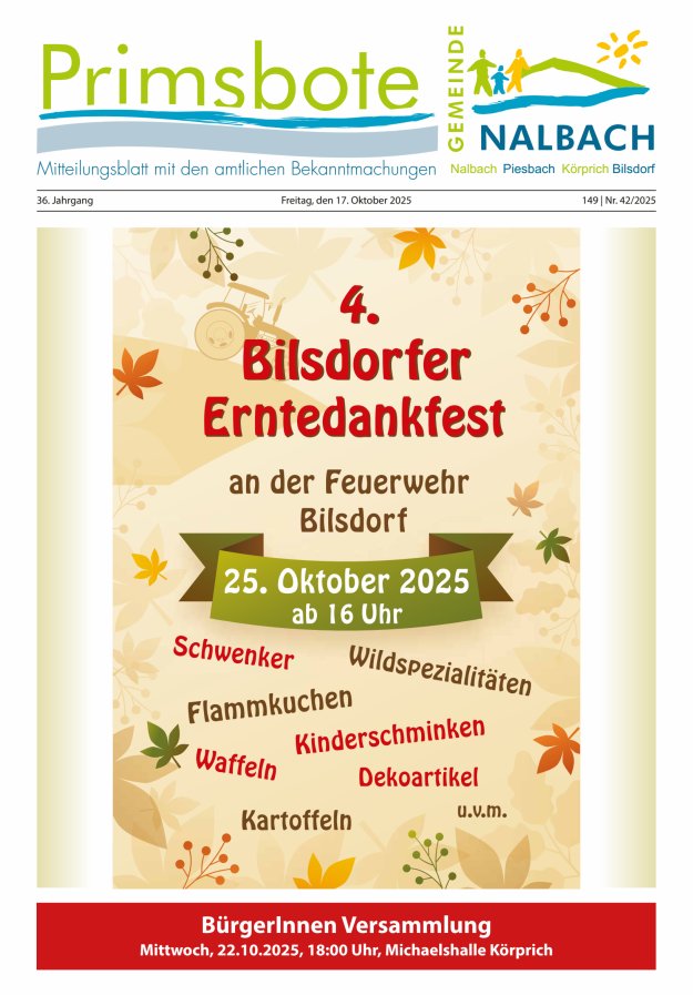 Primsbote Gemeinde Nalbach Titelblatt 42/2025