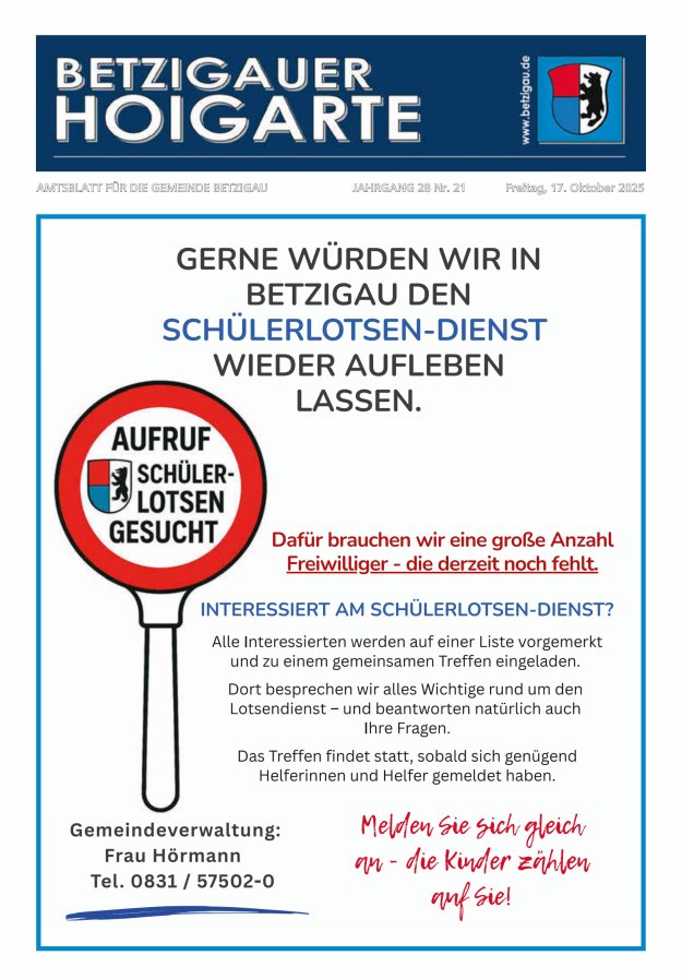 Betzigauer Hoigarte Amtsblatt der Gemeinde Betzigau Titelblatt 21/2025
