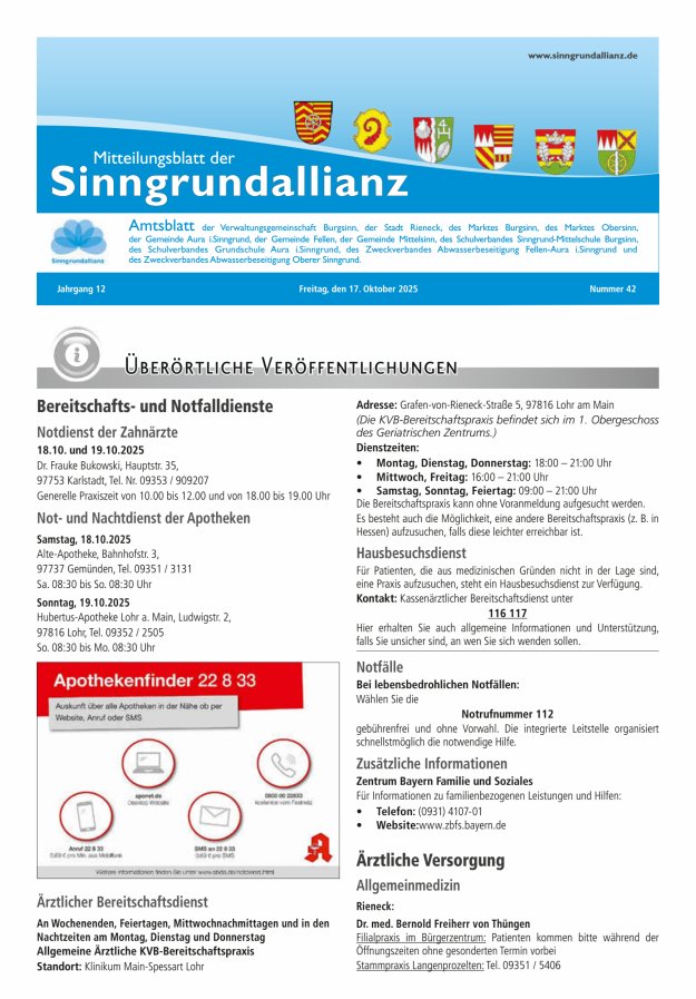 Mitteilungsblatt der Sinngrundallianz Titelblatt 42/2025