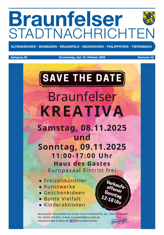 Braunfelser Stadtnachrichten Titelblatt 42/2025