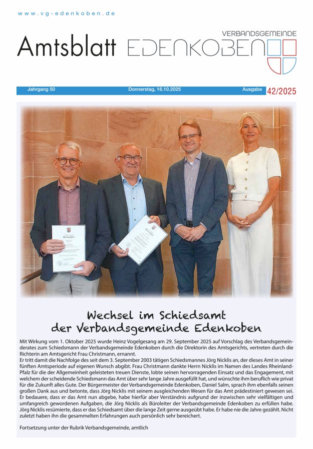 Amtsblatt VG Edenkoben Titelblatt 42/2025