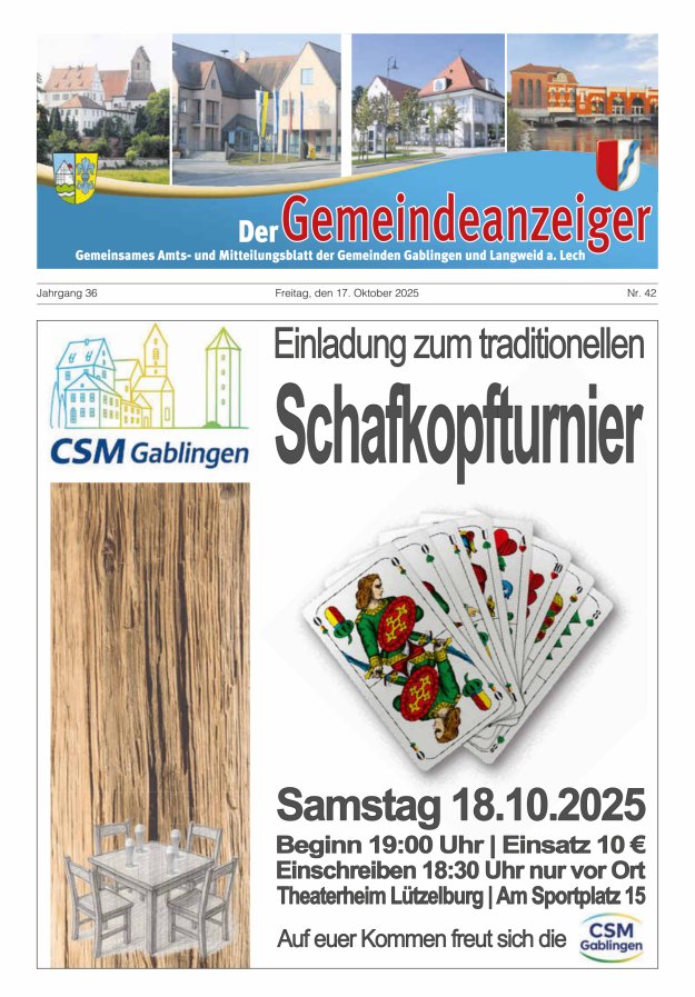 Der Gemeindeanzeiger - Gablingen Langweid Titelblatt 42/2025