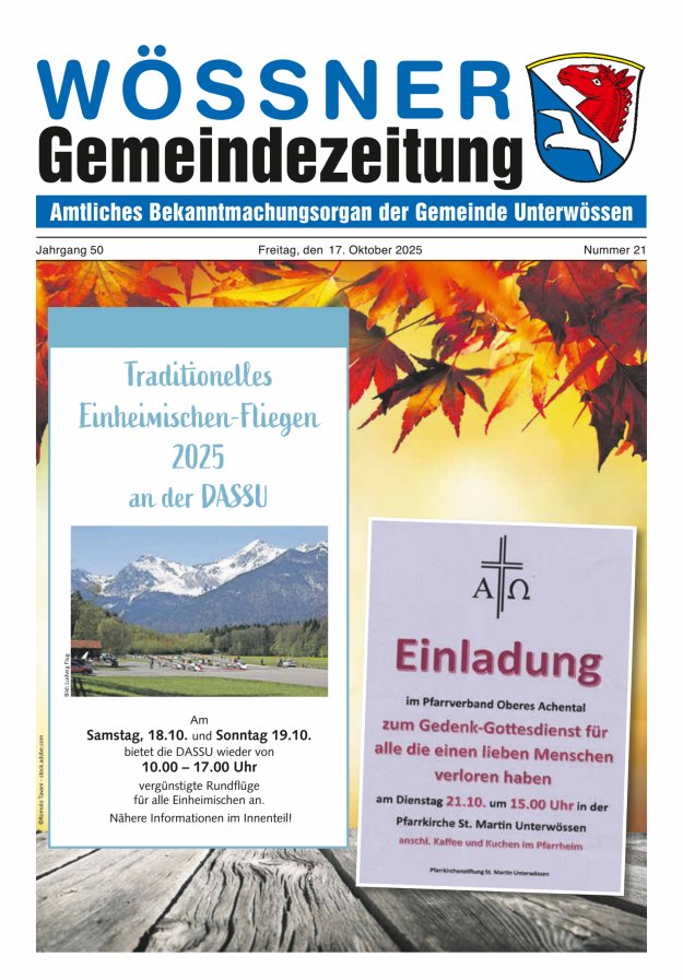 Wössner Gemeindezeitung Amtliches Bekanntmachungsorgan der Gemeinde Unterwössen Titelblatt 21/2025
